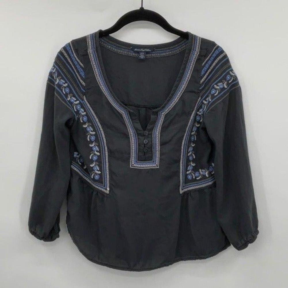 American Eagle Boho Pheasant Blouse Size XS